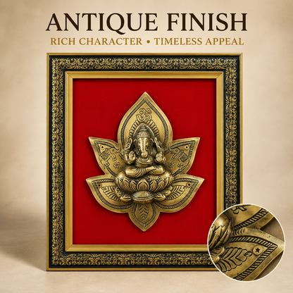 Antique Pure Brass Ganesha Wall Frame with Red Velvet | The Indian Aura