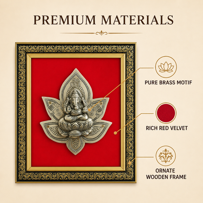 Antique Pure Brass Ganesha Wall Frame with Red Velvet | The Indian Aura