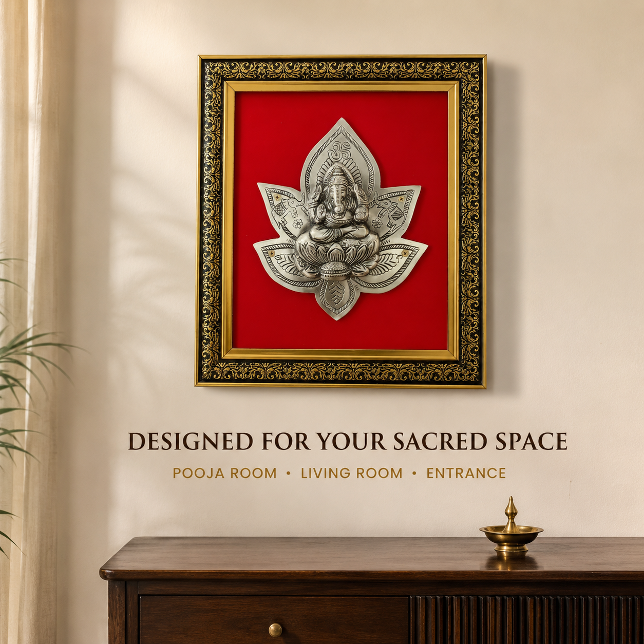 Antique Pure Brass Ganesha Wall Frame with Red Velvet | The Indian Aura