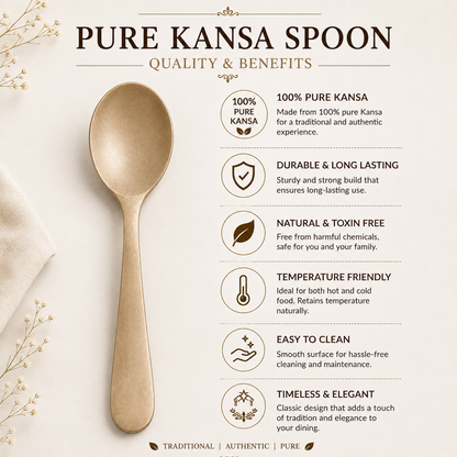 Handmade 100% Pure Kansa Spoon Set of 3, 6, and 12 | Natural Matte Finish | Traditional Bronze Dining Spoon