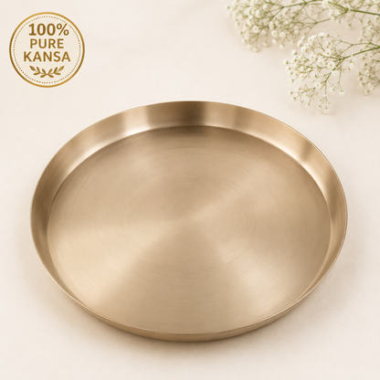 Pure Kansa Thali Matte Finish | Traditional Indian Dinner Plate | 10.5 Inch | Single & Pair