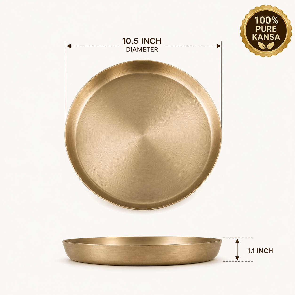Pure Kansa Thali Matte Finish | Traditional Indian Dinner Plate | 10.5 Inch | Single & Pair