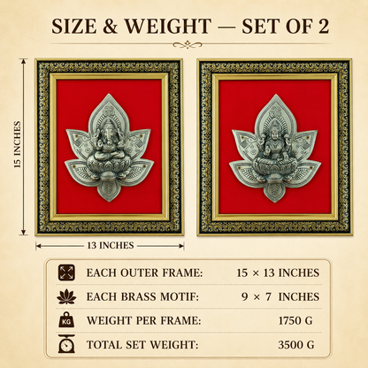 Antique Pure Brass Lakshmi Ganesha Wall Frame Set of 2  | The Indian Aura
