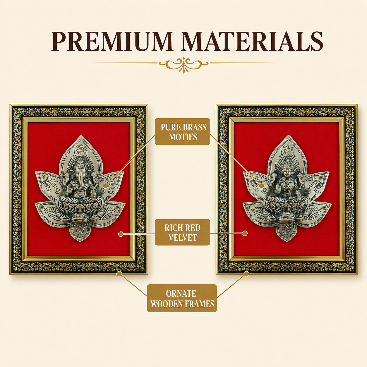 Antique Pure Brass Lakshmi Ganesha Wall Frame Set of 2  | The Indian Aura
