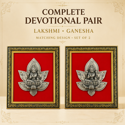 Antique Pure Brass Lakshmi Ganesha Wall Frame Set of 2  | The Indian Aura