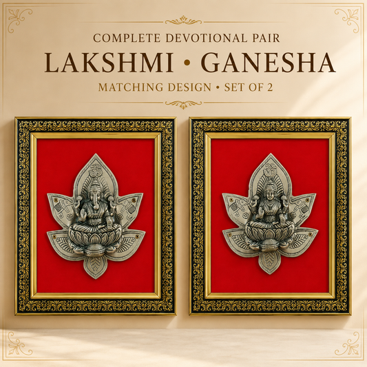 Antique Pure Brass Lakshmi Ganesha Wall Frame Set of 2  | The Indian Aura