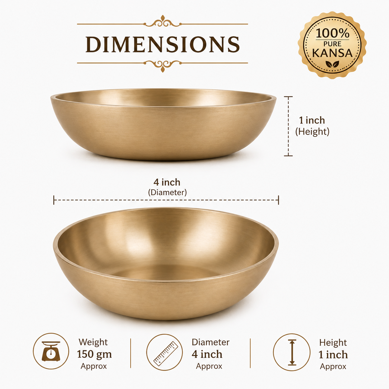 Pure Kansa Dessert Bowl | Traditional Serving Bowl for Halwa, Achar, Salad & Desserts | Set of 2, 4 & 6