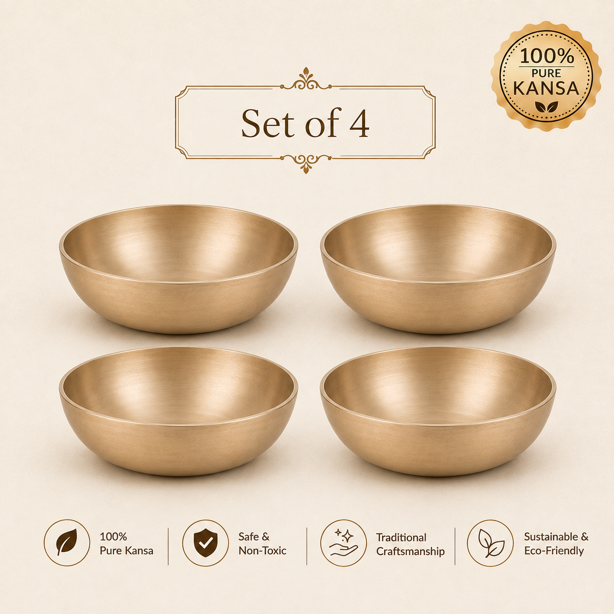 Pure Kansa Dessert Bowl | Traditional Serving Bowl for Halwa, Achar, Salad & Desserts | Set of 2, 4 & 6