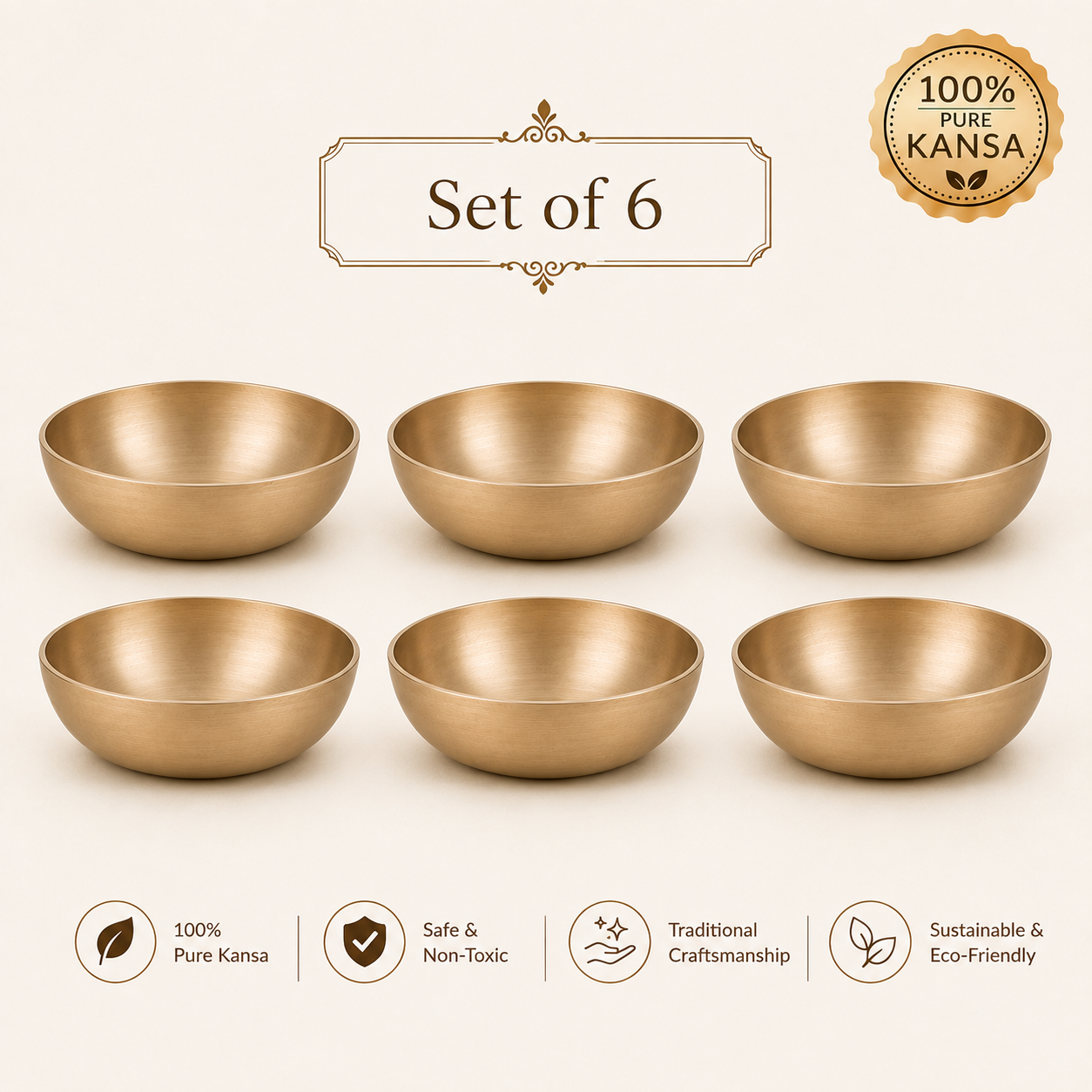 Pure Kansa Dessert Bowl | Traditional Serving Bowl for Halwa, Achar, Salad & Desserts | Set of 2, 4 & 6