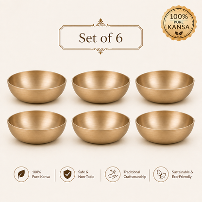 Pure Kansa Dessert Bowl | Traditional Serving Bowl for Halwa, Achar, Salad & Desserts | Set of 2, 4 & 6
