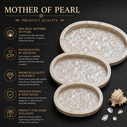 Handcrafted Mother of Pearl Oval Tray Set of 3 – Decorative, Serving, Jewellery, Pooja & Gifting Trays