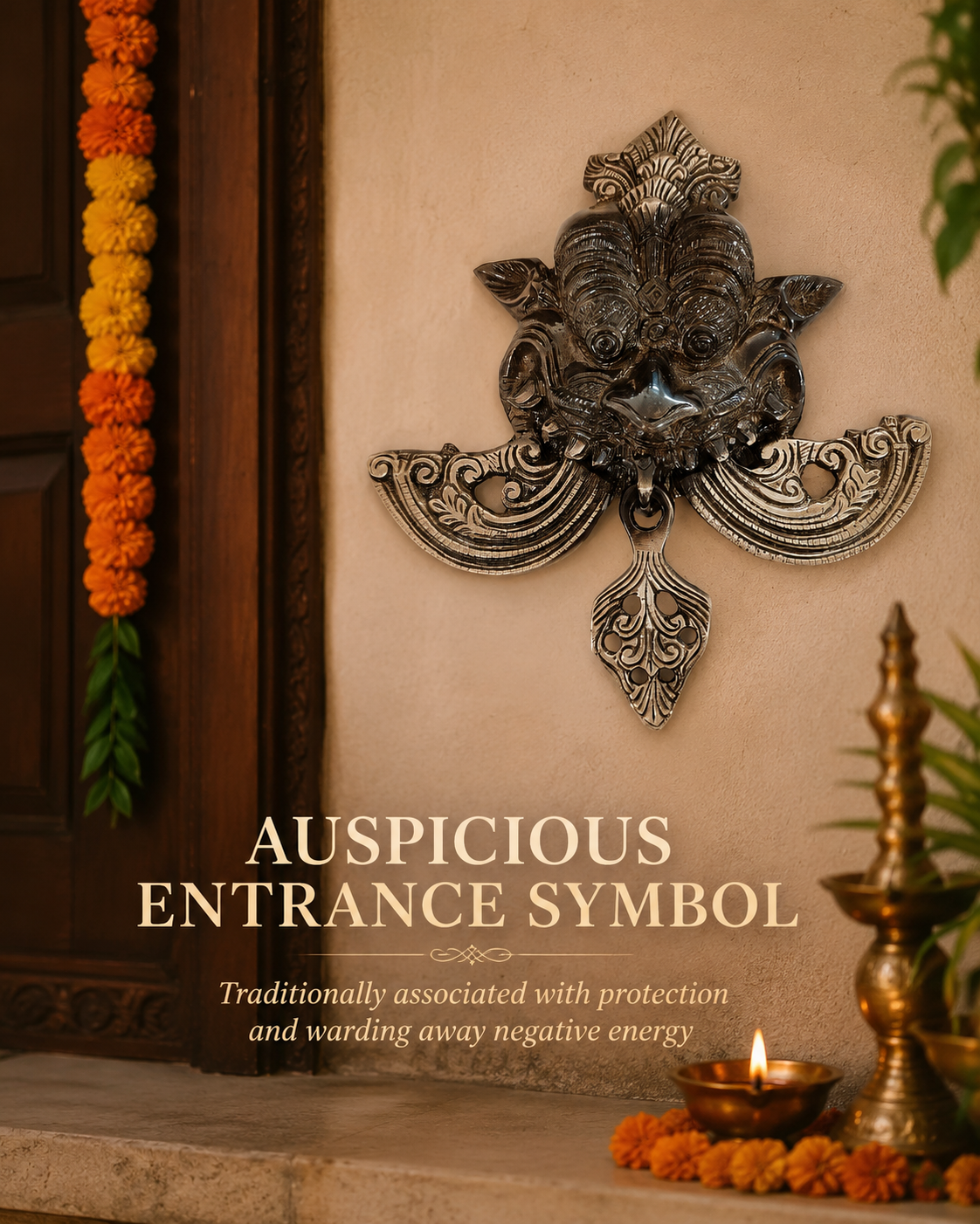 Antique Gold Kirtimukh Nazar Battu Wall Hanging for Main Door-Black Antique Finish | The Indian Aura