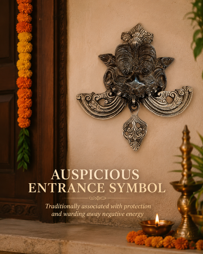 Antique Gold Kirtimukh Nazar Battu Wall Hanging for Main Door-Black Antique Finish | The Indian Aura