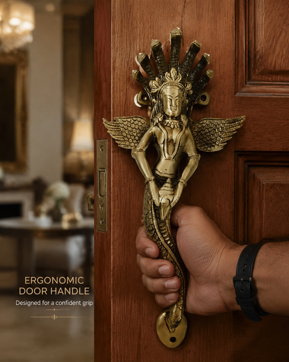 Premium Naag Kanya Antique Brass Door Handle – 14" Handcrafted Pull | The Indian Aura