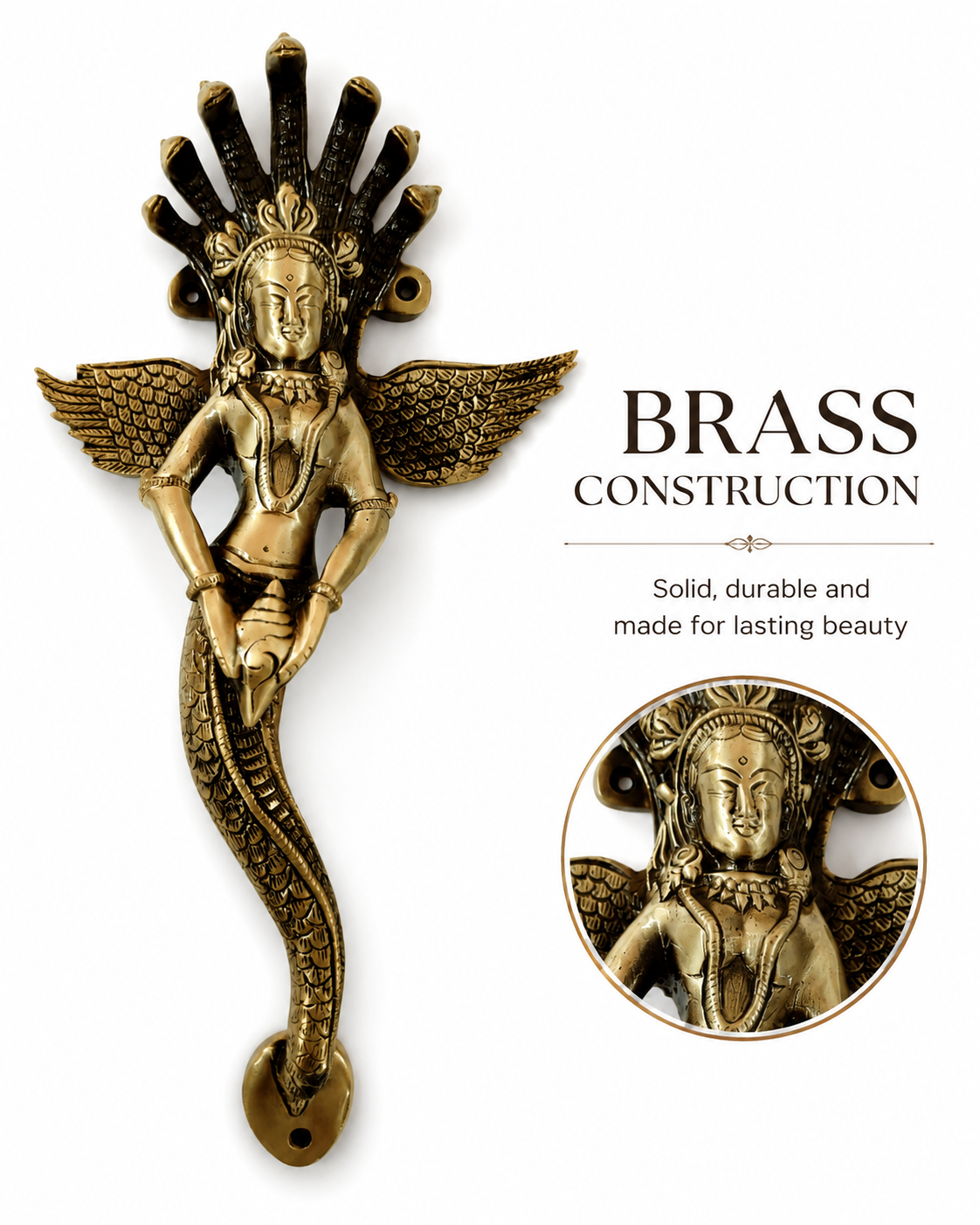 Premium Naag Kanya Antique Brass Door Handle – 14" Handcrafted Pull | The Indian Aura