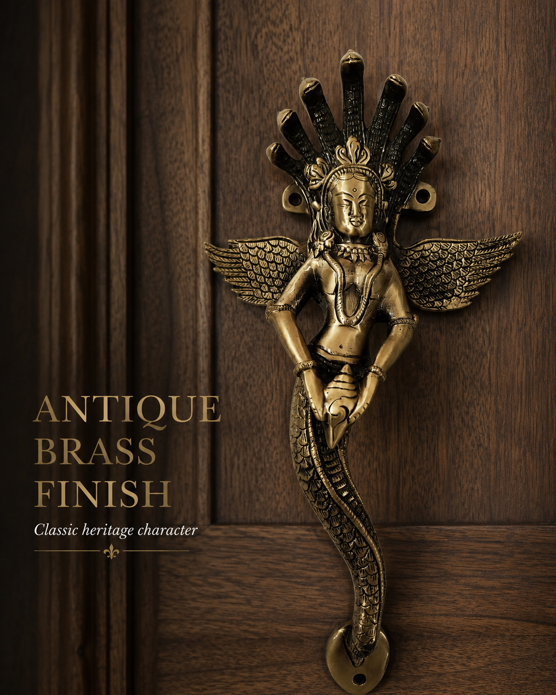 Premium Naag Kanya Antique Brass Door Handle – 14" Handcrafted Pull | The Indian Aura
