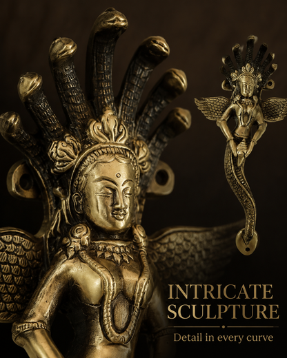 Premium Naag Kanya Antique Brass Door Handle – 14" Handcrafted Pull | The Indian Aura