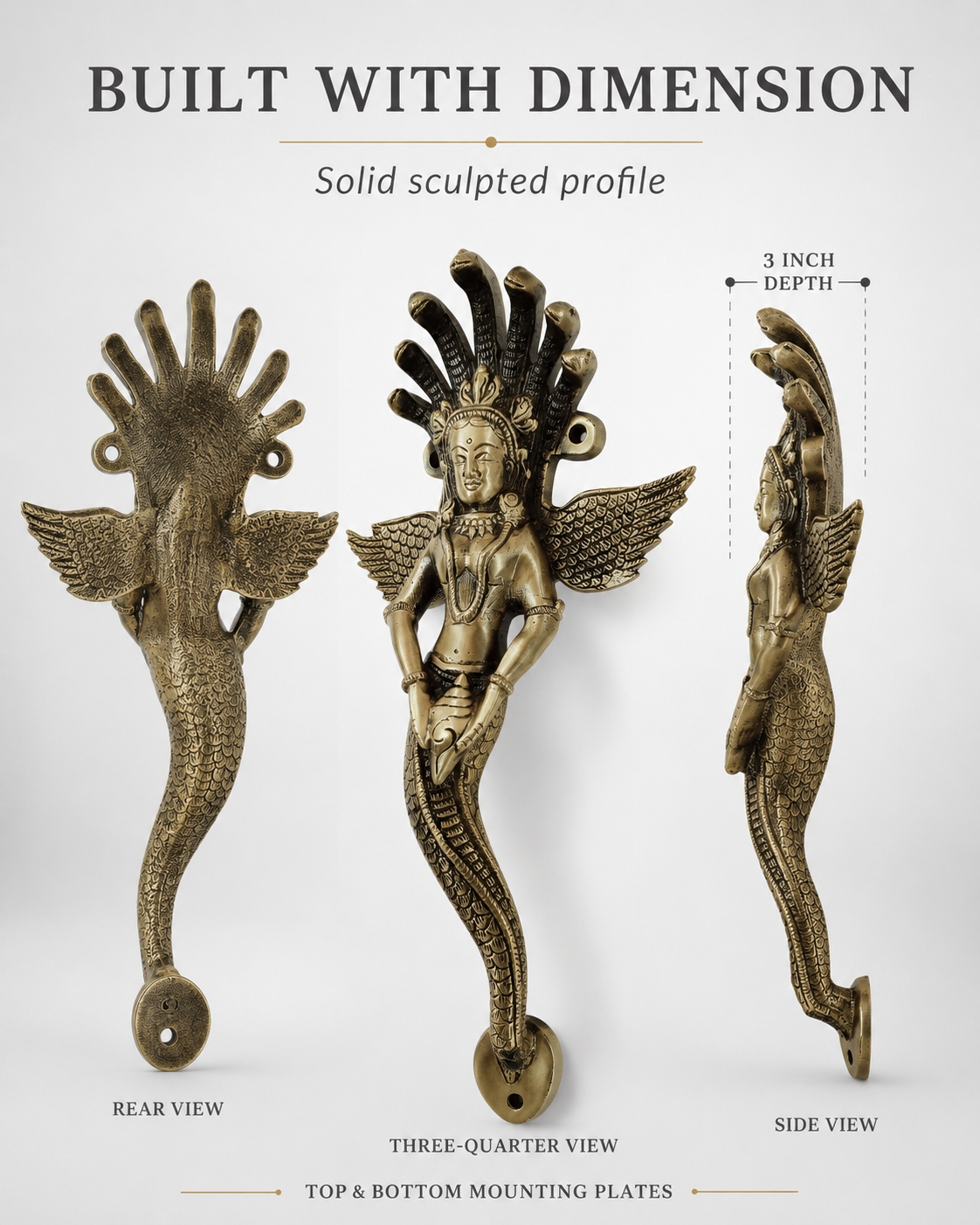 Premium Naag Kanya Antique Brass Door Handle – 14" Handcrafted Pull | The Indian Aura