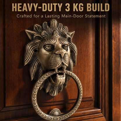 Handcrafted Lion King Brass Door Knocker for Main Door – 3 kg  Antique Finish