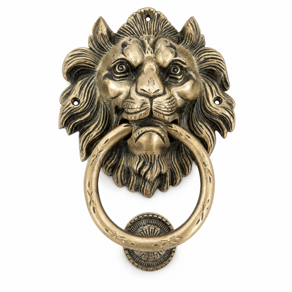 Handcrafted Imperial Crest Lion Brass Door Knocker – 1100 g  Antique Finish