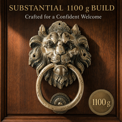 Handcrafted Imperial Crest Lion Brass Door Knocker – 1100 g  Antique Finish