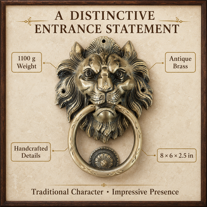 Handcrafted Imperial Crest Lion Brass Door Knocker – 1100 g  Antique Finish