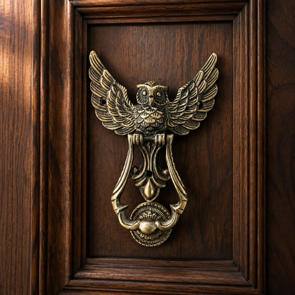 Heritage Sentinel Spread-Wing Owl Door Knocker – Antique Brass Finish | The Indian Aura