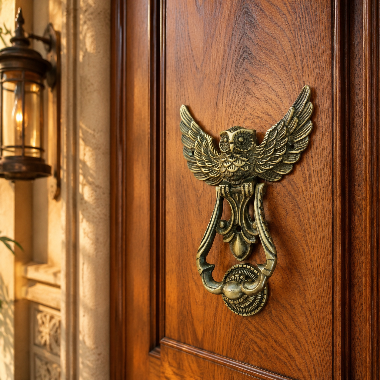 Heritage Sentinel Spread-Wing Owl Door Knocker – Antique Brass Finish | The Indian Aura
