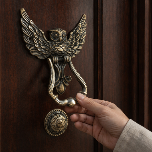 Heritage Sentinel Spread-Wing Owl Door Knocker – Antique Brass Finish | The Indian Aura