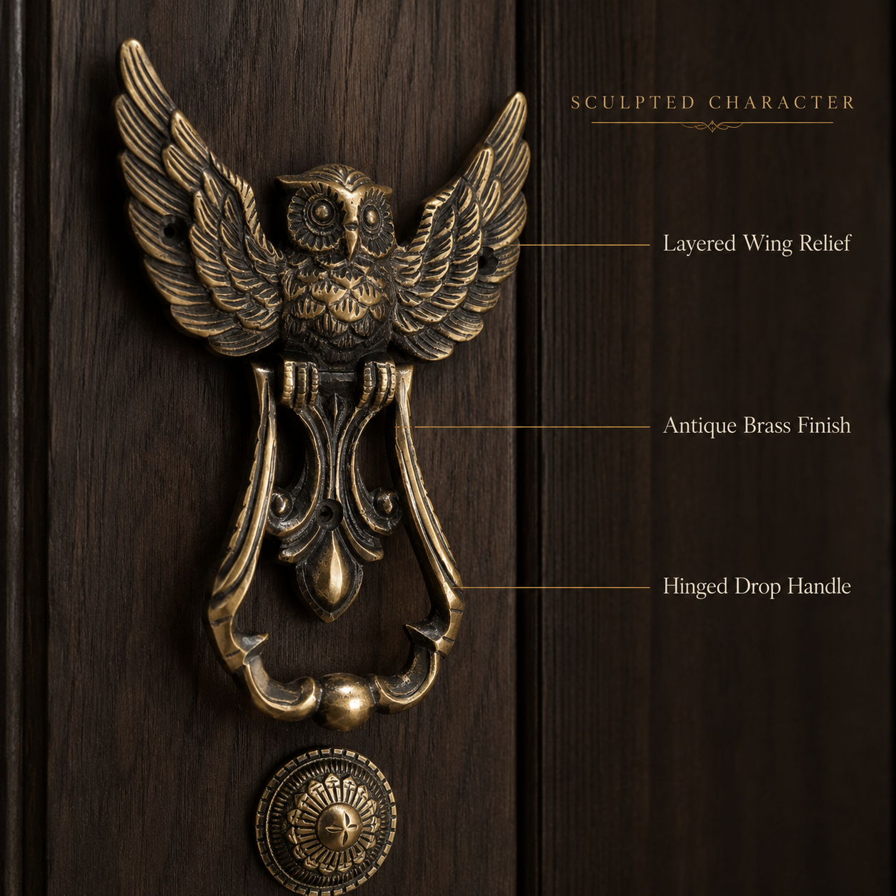 Heritage Sentinel Spread-Wing Owl Door Knocker – Antique Brass Finish | The Indian Aura