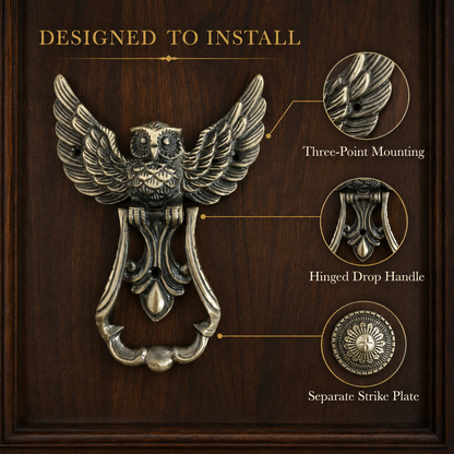 Heritage Sentinel Spread-Wing Owl Door Knocker – Antique Brass Finish | The Indian Aura