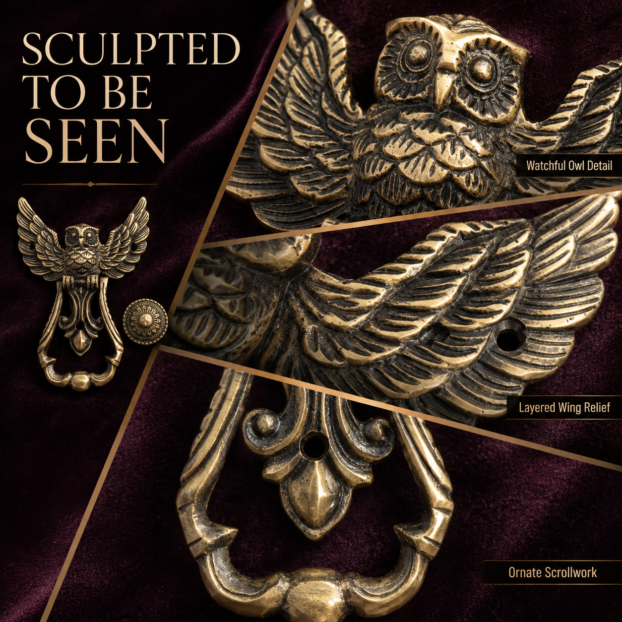 Heritage Sentinel Spread-Wing Owl Door Knocker – Antique Brass Finish | The Indian Aura