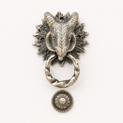 Regal Heritage Ram Head Door Knocker – Antique Brass Finish | The Indian Aura