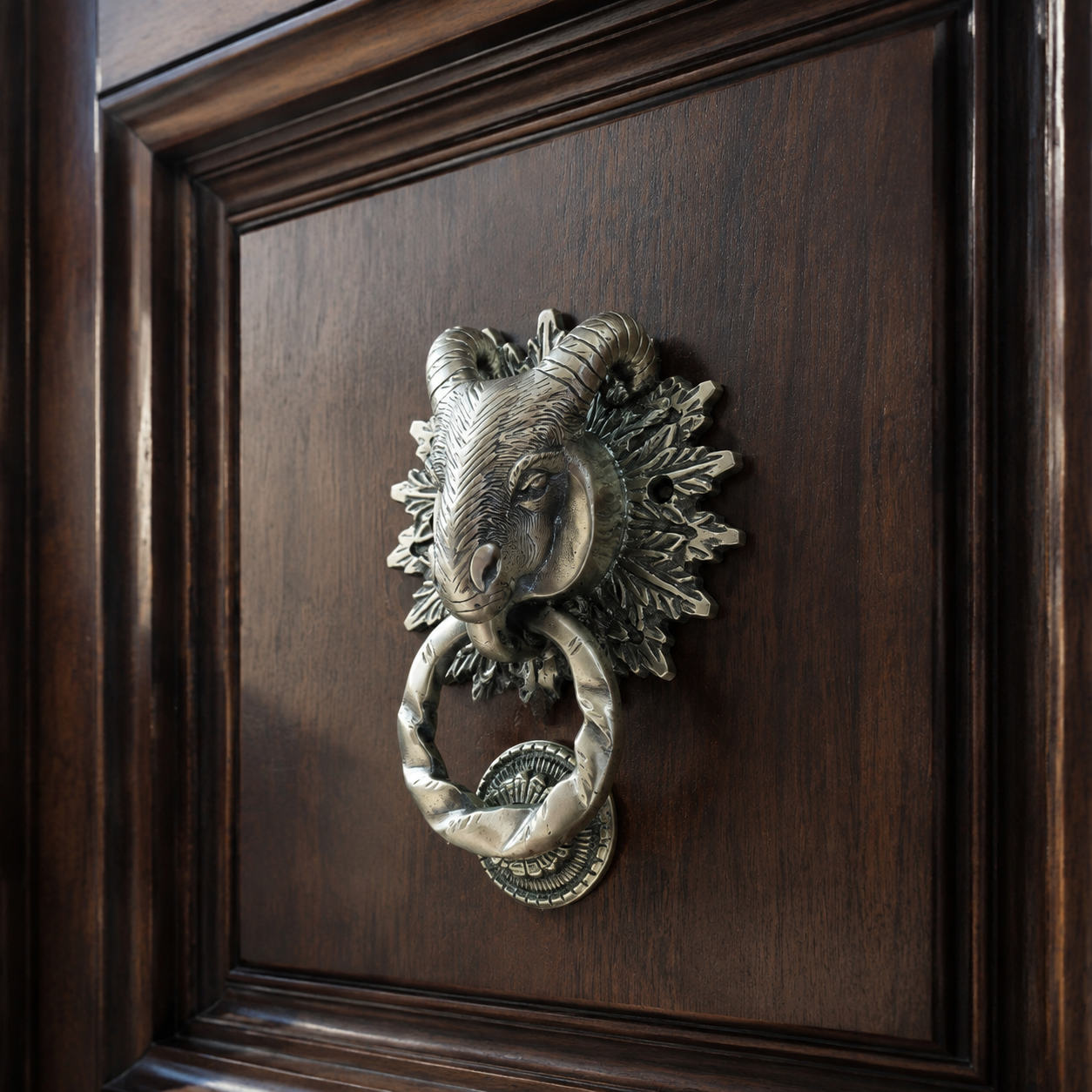 Regal Heritage Ram Head Door Knocker – Antique Brass Finish | The Indian Aura