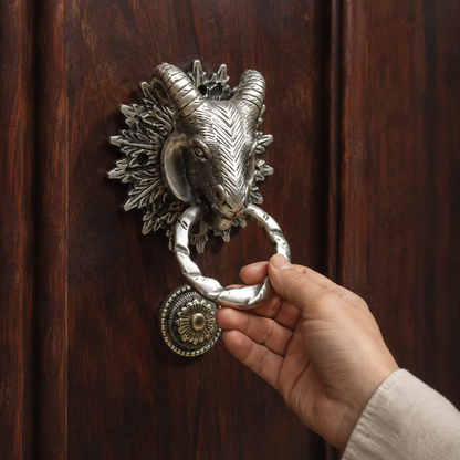 Regal Heritage Ram Head Door Knocker – Antique Brass Finish | The Indian Aura