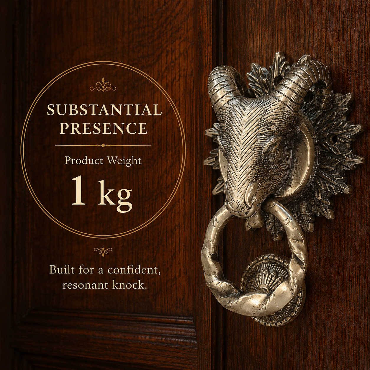 Regal Heritage Ram Head Door Knocker – Antique Brass Finish | The Indian Aura