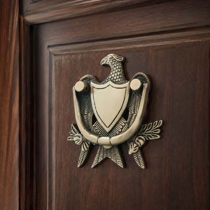Heraldic Eagle Shield Brass Door Knocker – Antique Finish