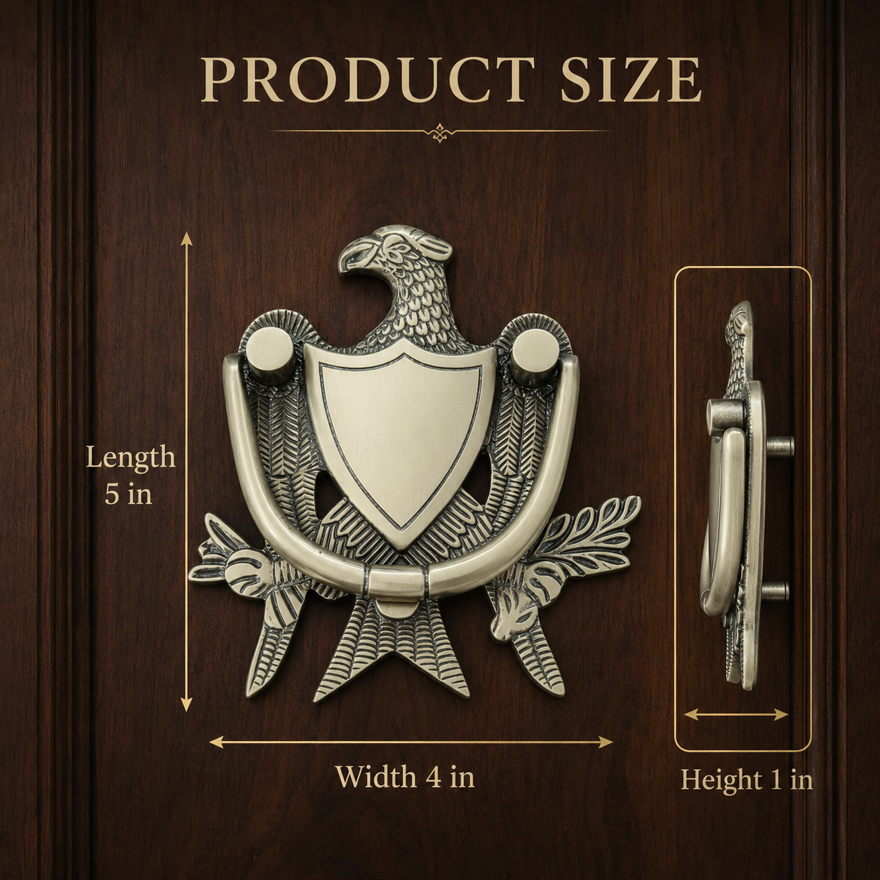 Heraldic Eagle Shield Brass Door Knocker – Antique Finish