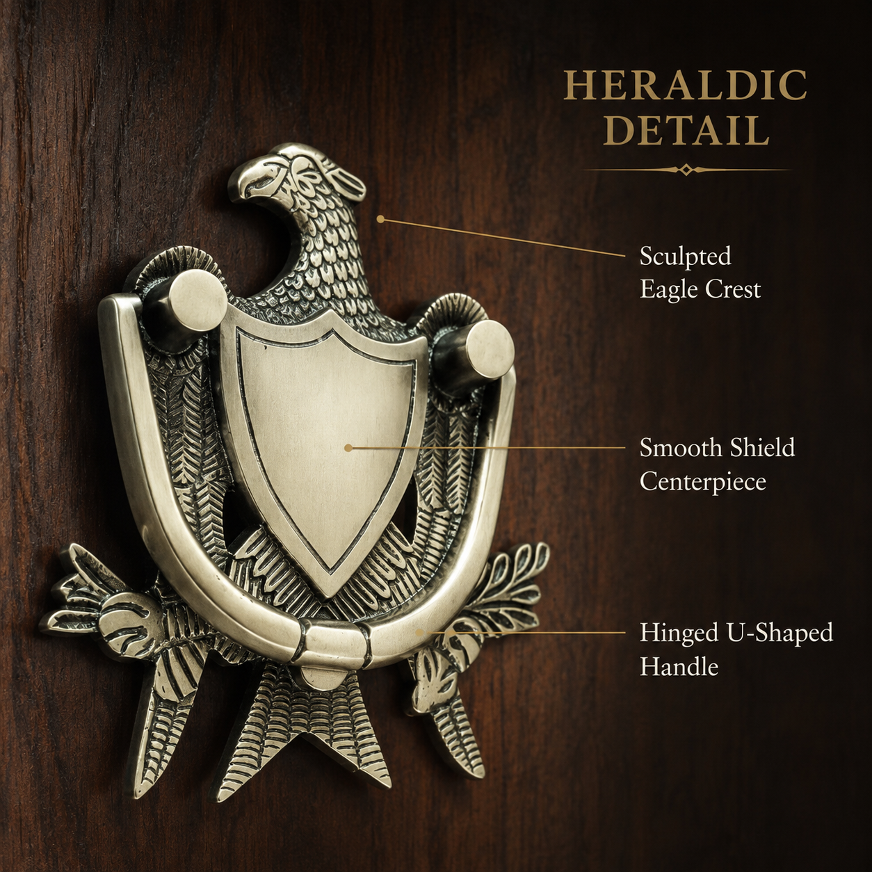 Heraldic Eagle Shield Brass Door Knocker – Antique Finish