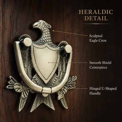 Heraldic Eagle Shield Brass Door Knocker – Antique Finish