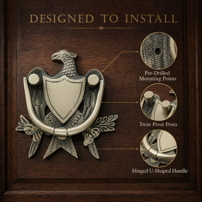 Heraldic Eagle Shield Brass Door Knocker – Antique Finish