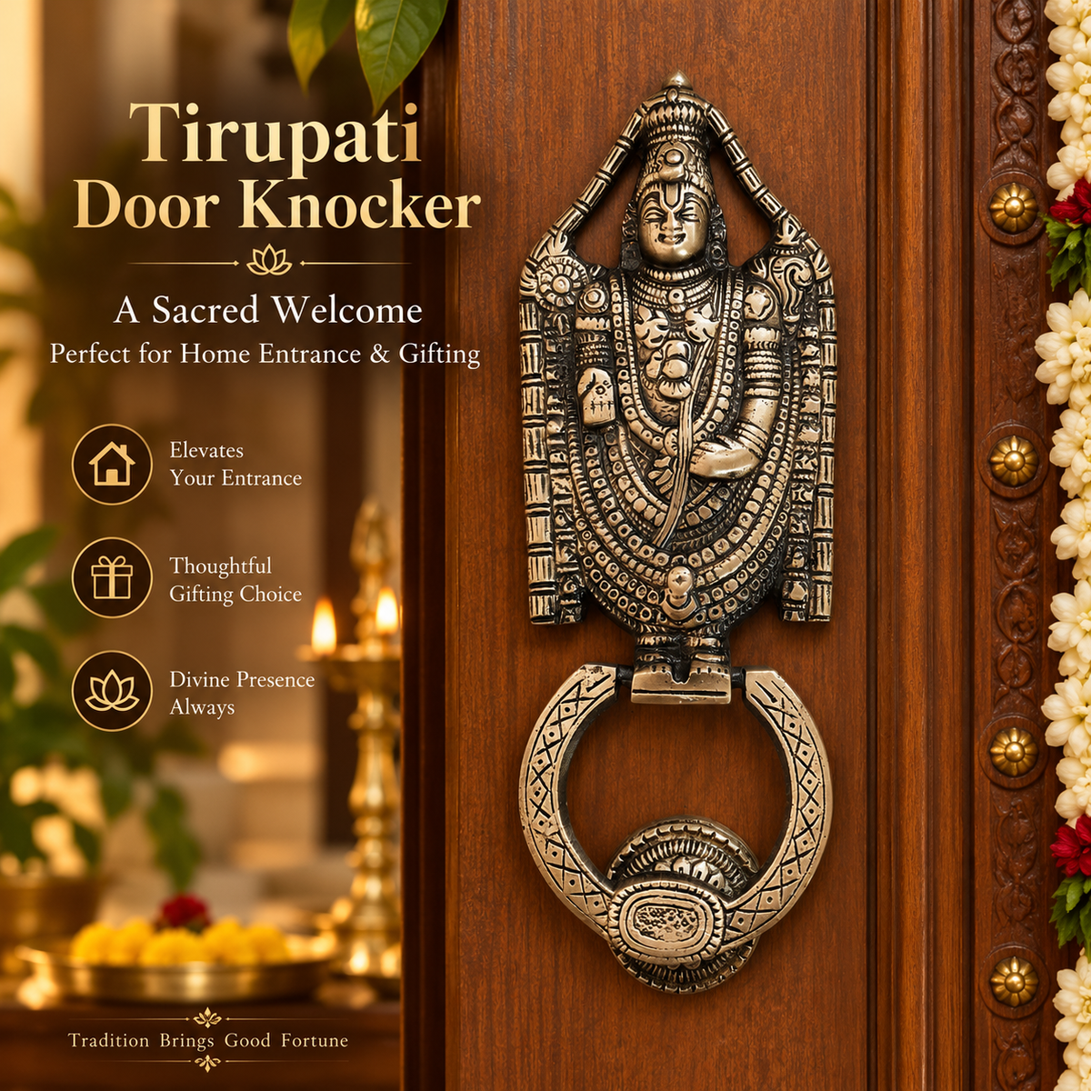 Tirupati Brass Door Knocker in Antique Finish| The Indian Aura