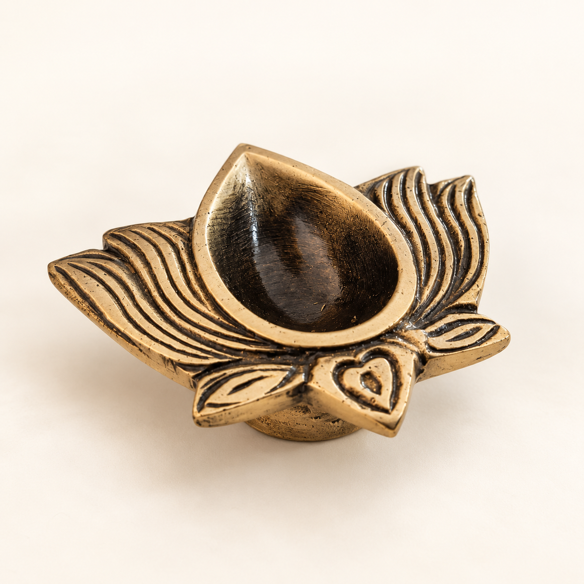 Brass Lotus Diya in Antique Finish – Traditional Oil Lamp for Puja & Diwali | The Indian Aura
