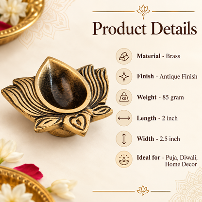 Brass Lotus Diya in Antique Finish – Traditional Oil Lamp for Puja & Diwali | The Indian Aura