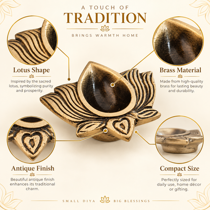 Brass Lotus Diya in Antique Finish – Traditional Oil Lamp for Puja & Diwali | The Indian Aura