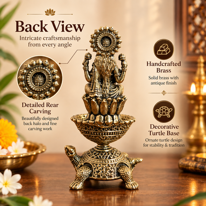Antique Brass Lakshmi Diya with Turtle Base for Puja & Home Decor | The Indian Aura