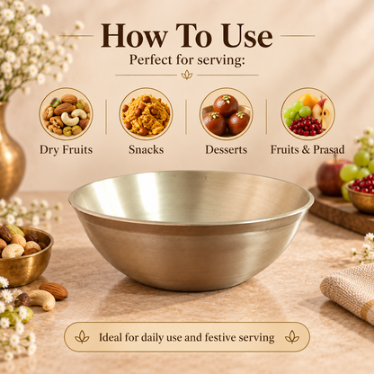 Premium Pure Kansa Bowl Set | Traditional Bronze Metal Serving & Eating Bowls | Handmade Kansa Utensils for Kitchen & Dining.