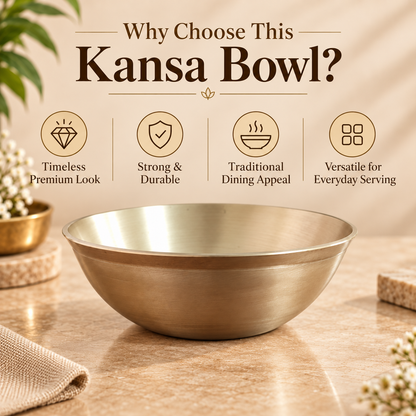 Premium Pure Kansa Bowl Set | Traditional Bronze Metal Serving & Eating Bowls | Handmade Kansa Utensils for Kitchen & Dining.