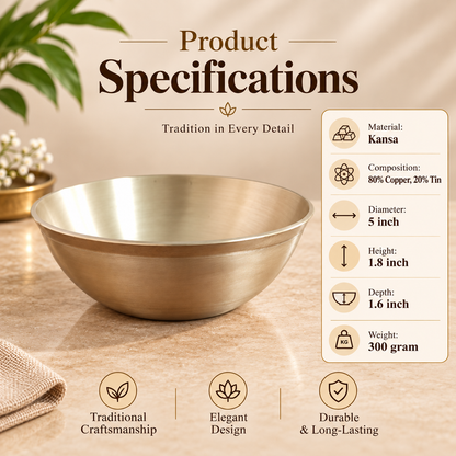 Premium Pure Kansa Bowl Set | Traditional Bronze Metal Serving & Eating Bowls | Handmade Kansa Utensils for Kitchen & Dining.