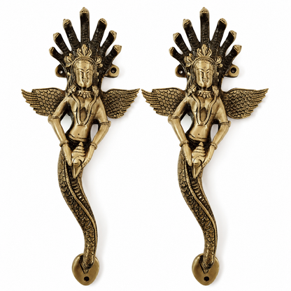 Premium Naag Kanya Brass Door Handle Pair – Antique Finish, 14" Handcrafted Pull | The Indian Aura
